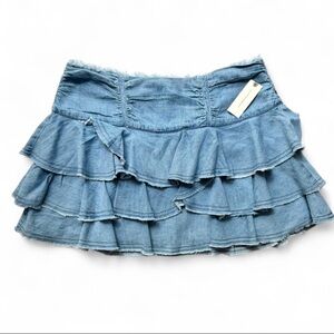 Anthropologie Ruffled Denim Mini Skirt NWT L Light Wash Coastal Cowgirl